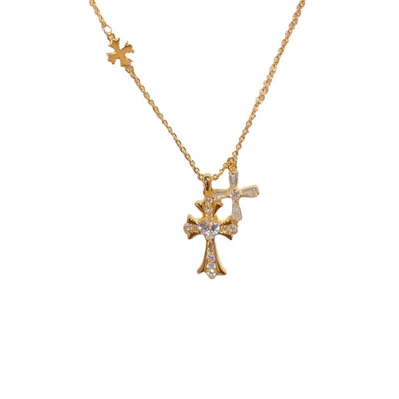 Chrome Hearts Silver Cross Pendant Necklace with Small Cross Charm